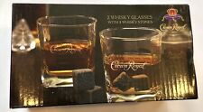 CROWN ROYAL Whiskey Glasses(2) 10oz W/ 4 WHISKEY STONES New In Box.. picture