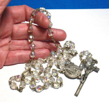 SILVER GLASS BEAD SILVER ROSARY W/ LOURDES RELIC ITALY VINTAGE picture