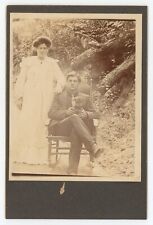 Antique Circa 1900s Cabinet Card Lovely Couple.  Man is Sitting With Puppy Dog. picture