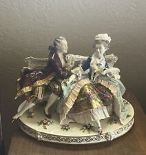Antique XL Dresden Figurine Courting On Bench AS IS 12” Long x 10” Tall RARE picture