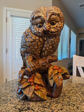 LARGE Vintage MCM Chalkware Owl Statue On Holly Branches picture