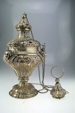 Rare Antique 18-19c. Italian Solid Silver Thurible Incense Censer w/ Angel Motif picture
