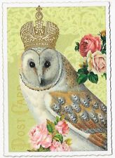 Postcard Glitter Tausendschoen  Barn Owl Crown Roses Postcrossing picture