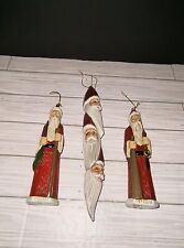 Christmas Holiday Pencil Slim Santa Claus Folk Art Tree Ornaments Set Of 3 picture