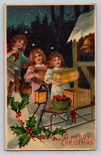 c1910 Children Lantern Presents Gifts Night Outdoors Merry Christmas P589 picture