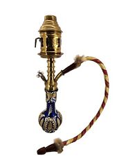 Vintage Small Brass And Blue Glass Decorative Hookah Hukka India Souvenir picture