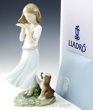 Lladro Figurine WHISPERING BREEZE GIRL WITH DOG FLOWER PETALS #8121 Mint in Box picture
