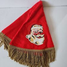 Vintage 1950's Christmas Tree Stand Skirt/ Fringe w Vinyl SANTA Relief picture