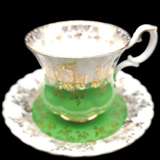Royal Albert Regal Series Green Gold Design Footed Cup & Saucer Set picture