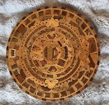Vintage Wooden Aztec Mayan Mexico Calendar Hand Carved Inlay Wood Art Mexican  picture