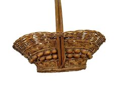 Large Vintage Willow Wicker Wood Bead Basket Handmade Rattan 16 inch picture