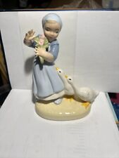 Collectible 1970s Vintage Holland Mold of Blue Dutch Girl w Geese hand-crafted picture