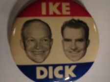 Vintage 1952 Red, White & Blue IKE/DICK 3-1/2 inch Presidential Campaign Button picture