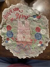 Vintage Embroidered de Reimr Souvenir Silk Doily Round Hankie 1950's picture