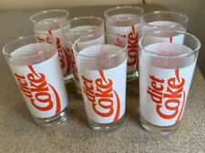 7 Vintage 1980s DIET Coke Coca Cola White Red Stripe Ribbon glasses Set picture
