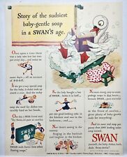 1943 Swan's Bar Soap Suds In Bathtub Vintage Print Ad Man Cave Art Deco Poster picture