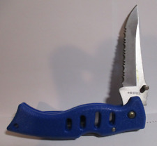 NEW -  Serrated Blade - Blue Pocket Folding Pocket Knife-  440 Stainless Steel picture