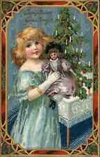 Tuck Christmas Frances Brundage Little Girl Antique Doll c1910 Vintage Postcard picture