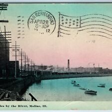 c1910s Moline IL Industrial Factory Plants Boats Telegraph Lines Smokestack A219 picture