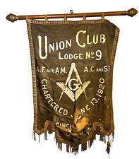 ANTIQUE MASONIC BANNER 1920 UNION CLUB LODGE #9 CINCINNATI OH AF & AM AC & SD picture