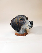 VERY RARE AUSTRIAN GESCHUTZT COLD PAINTED CAST METAL DOG HEAD INKWELL 1880  1900 picture