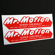 Pair of MR. MOTION, BALDWIN CHEVROLET NY Vintage Style DECALS, Vinyl STICKERS picture