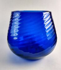 Vintage Cobalt Blue Swirl Hand Blown Art Glass Votive Candleholder picture