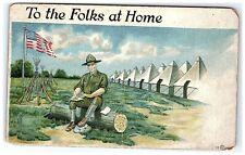 1907-15 Postcard To The Folks At Home American Flag Ww1 Soldier Tents Rifles picture
