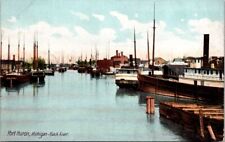 Vintage Postcard Boats & Ships Docked in Black River Port Huron Michigan MI 3089 picture