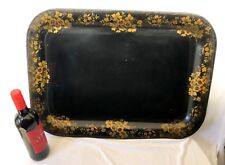 LARGE Antique Tin Tole Toleware Tray with Painted and Gilded Flowers Folk Art picture