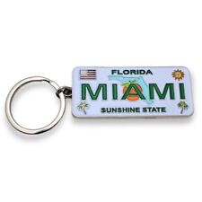 Miami Keychain Key Ring Souvenir License Tag Florida City Sunshine State Metal picture