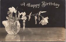 Vintage 1906 HAPPY BIRTHDAY Greetings Postcard Rose in Vase ROTOGRAPH RPPC Photo picture