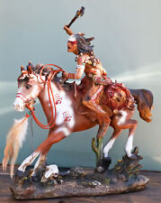 Native Indian Chief Warrior With Hand Axe Charging On Warpath Horse Figurine picture