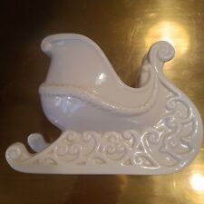 Vintage Porcelain PARTYLITE Ivory Christmas Sleigh Figurine Candle Holder Dish picture