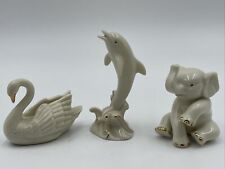 3 Vintage Lenox Figurines Swan Dolphin Elephant 24K Gold China Full Set Animal picture
