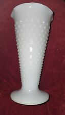 Vintage Milk Glass Hobnail Vase Anchor Hocking Pressed Glass Tulip Fluted Edges picture