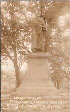 1911 DECORAH, Iowa RPPC Real Photo Postcard LUTHER COLLEGE / Luther Statue View picture