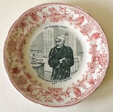 ANTIQUE 1870 GIEN FRANCE RED Transferware COMIC LUNCHES DOCTOR SICK MOTTO Plate picture