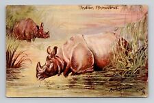 Postcard Indian Rhinoceros In The Jungle a/s Scrivener, Tuck Oilette Antique E1 picture