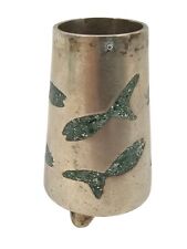 Vintage Taxco Mexico SIlvertone Vase w/ Crushed Turquoise Fish Design MCM picture