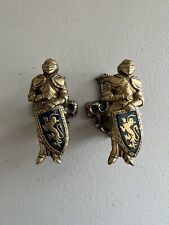 Blue Knight Lion's Crest Pewter Gold Finish Sword Decorative Hanger Set of 2 New picture