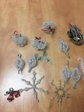 Vintage Handmade Christmas Ornaments Plastic Beaded & Goose Set of 14 3-5