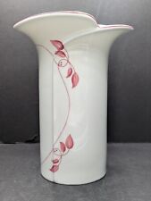 Royal Porzellan KPM Bavaria Germany Handarbeit Vase White w/Pink Leaves 8.25