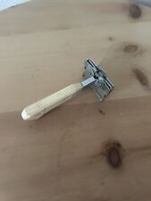 Vintage GEM Featherweight Single Edge Safety Razor Made In USA White Handle picture