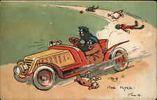 Tom Browne Car Accident Race Car Runs Over Dogs Pedestrians c1910 Postcard picture