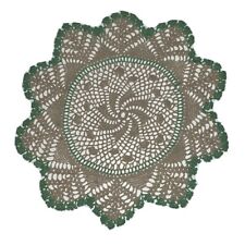 Vintage Estate Handmade Circle Crochet Doily Doilies Scalloped Green & Ivory 8” picture