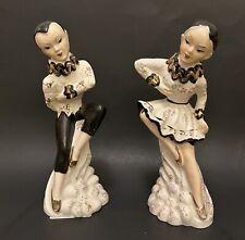 Vtg Harlequin Dancers Figurine 1940-1950s Porcelain 9”H picture