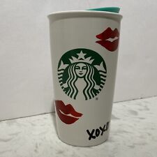 Starbucks 2015 XOXO Hugs Kisses Red Lips Ceramic Travel Tumbler White and Red picture