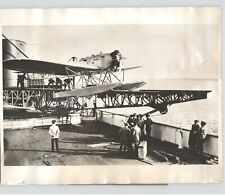 AVIATORS Launch Plane from Liner SS BREMEN New York VINTAGE 1929 Press Photo picture