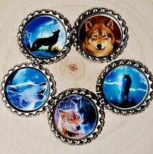Gorgeous Wolves One Inch Bottle Cap Refrigerator Magnet Set of Five picture